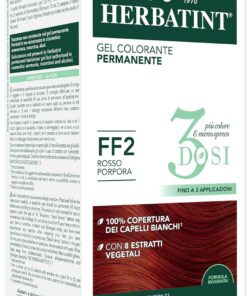 Herbatint Gel colorante permanente, 3 dosis, 300 ml – FF2 rojo púrpura, sin amoniaco, para pieles sensibles, 100% cobertura de cabellos blancos, con 8 extractos naturales biológicos