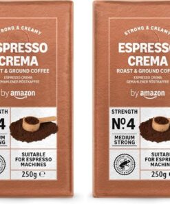 by Amazon Café molido Natural Espresso Crema, 500 g (2x250 g), tueste claro - Certificado por Rainforest Alliance (Paquete de 2)