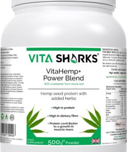 VitaHemp + Power Blend - Polvo de proteína de semilla de cáñamo vegano con fito-nutrientes, aminoácidos esenciales, vitamina C y fibra, supresor del apetito, reduce la hinchazón y la flatulencia