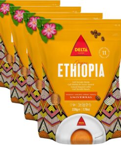 Delta Cafés Origen Ethiopia - Café en Grano - Notas Suaves y Aterciopeladas con Leves Matices Cítricos - 220 g (Paquete de 4)