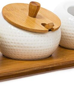 Relaxdays Especiero, Recipiente Especias con Tapa y Cuchara, Cerámica, Soporte Condimentos, Salsas, Estilo Chino, Blanco