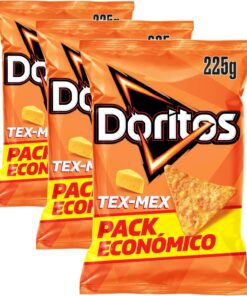 Doritos Tex Mex, Nachos con sabor a queso, Producto de Aperitivo, bolsa familiar, 225 gr (Paquete de 3)