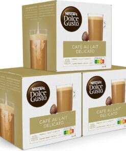 NESCAFÉ Dolce Gusto Café con Leche delicato - Cápsulas de Café, 48 Cápsulas (3 x 16) - Tueste medio con notas sutiles a caramelo - Originales para cafeteras Dolce Gusto
