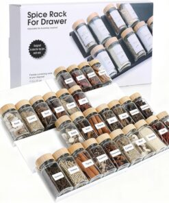 AiQInu Especiero para Cajones 8 Piezas, Organizador de Cajones de Especias, Estante Especias Extensible de 23 a 46 cm, para Almacenamiento de Cocina, Encimera, Armario, Estante