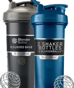 Blender Bottle Classic V2 - Botella mezcladora perfecta para batidos de proteínas y entrenamiento previo, 28 onzas (paquete de 2), negro y azul marino
