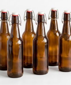 Relaxdays Botellas para Rellenar, Juego de 6, Botellas de Cristal con Cierre de Palanca para Aceite, Licor, Zumo, marrón