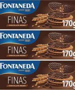 Fontaneda Galletas Digestive Finas Cubiertas de Chocolate Negro, Fuente de Fibra, 170 g (Paquete de 3)
