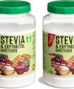 Castello since 1907 Edulcorante Stevia + Eritritol 1:1 | Sustituto del Azúcar 100% Natural - 0 Calorías - 0 Índice Glucémico - Keto y Paleo - 0 Carbohidratos - No OGM - 1 kg (Paquete de 2)