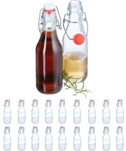 Relaxdays Botellas Cristal Vacías, Pack de 24, 250 ml, Tapón Mecánico, para Licor, Aceite, Vinagre, Vino, Transparentes