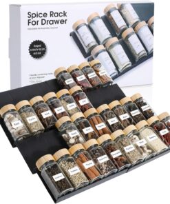 AiQInu Especiero para Cajones 8 Piezas, Organizador de Cajones de Especias, Estante Especias Extensible de 23 a 46 cm, para Almacenamiento de Cocina, Encimera, Armario, Estante