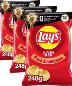 Lay's al punto de sal, Patatas Fritas de cultivos sostenibles con sabores vegetales, Producto de Aperitivo, bolsa familiar, 248 g (Paquete de 3)