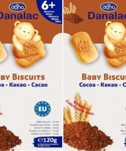 Danalac, Paquete De Galletas De Cacao Para Bebés De Bocadillos Para Niños Pequeños De 6 Meses O Más Con Calcio, Hierro Y Vitaminas, 120 Gramos (Paquete de 2)