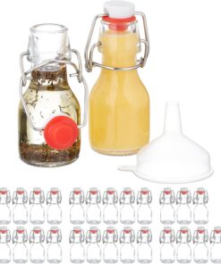 Relaxdays Pack Botellitas de Cristal, 50 ml, 30 Mini Botellas para Rellenar Licor o Aceite, Tapa Mecánica, Transparente