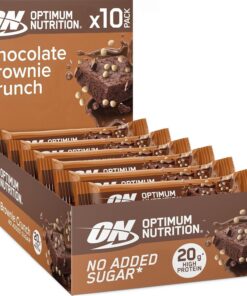 Optimum Nutrition Barras de Proteínas Brownie de Chocolate Crujiente, Sin Azúcares Añadidos, Para Llevar, Snack para Gimnasio Pre y Post Entrenamiento para Hombres y Mujeres, 10 x 65 g