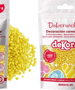 dekora – Dekocrunchies Limón 100g, Sprinkles de azúcar crujientes y con sabor intenso, Topping repostería, perlas comestibles para decoración de tartas, galletas, cupcakes y helados (Paquete de 2)