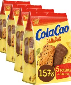 ColaCao, Galleta, Bañada en Cacao Natural, con Pepitas de Chocolate - 5 Packs de 3 Unidades - 157g (Paquete de 4)