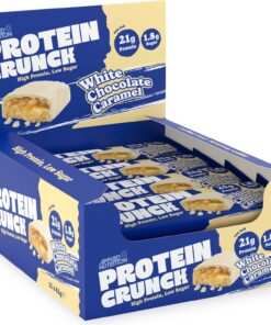 Applied Nutrition Protein Crunch – Barras de Proteína Crunch Altas en Proteína, Bajas en Azúcar (Chocolate Blanco con Caramelo) (62g x 12).