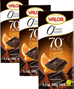 Valor - Chocolate Negro 70% con Naranja y Sin Azúcares Añadidos. Chocolate intenso y equilibrado. Todo el placer sin azúcar. Sin glúten y apto para Diabéticos - 100 Gramos (Paquete de 3)