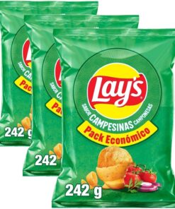 Lay's Campesinas, Patatas Fritas de cultivos sostenibles con sabores vegetales, Producto de Aperitivo, bolsa familiar, 242 g (Paquete de 3)