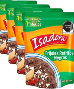 Isadora - Frijoles Refritos Negros - Formato Bolsa - 430g - Hechos en México - Sin conservantes - Ingredientes naturales - Listo para comer (Paquete de 4)