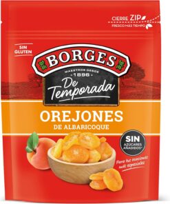 Borges - Orejones de Albaricoque Sin Hueso De Temporada - Alto contenido en vitaminas A y C, Antioxidantes, Potasio, Magnesio, Hierro y Fibra - Sin Grasas Saturadas, Vegano - Paquete de 200 gramos.