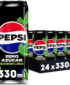 Pepsi zero Lima Refresco de cola con cero azúcar y cero calorías, pack de 24 latas de 330 ml, 7.92 litros en total