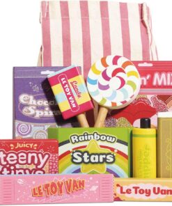 Le Toy Van - TV335 - Juego Educativo de Dulces y Snacks para Niños, 2 Años, Bolsa de Dulces Incluida, 12 Piezas, Juguete Montessori, Madera Certificada FSC y Colores al Agua