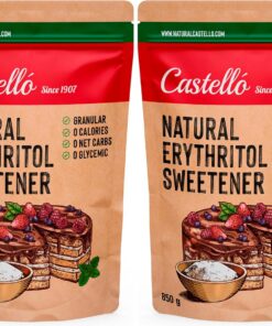 Eritritol Edulcorante Natural - Granulado | 10 g : 7g de azúcar | Sustituto del Azúcar - Keto y Paleo - 0 Índice Glucémico - 0 Calorías - 0 Carbohidratos - No OGM -850 g (Paquete de 2)