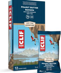 CLIF BAR Peanut Butter Banana Dark Chocolate Barrita Energéticas, 12 x 68 g | con 10 g de Proteína, Para Correr, Entrenar para Maratones, Ciclismo y Deportes de Resistencia, Snack Energético