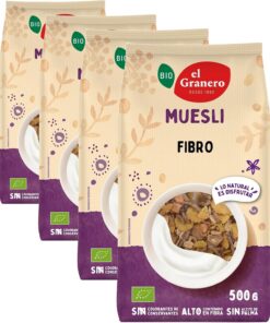 El Granero Integral - Fibro Muesli - 500 g - Elaborado con Cereales y Frutas Deshidratadas - Gran Fuente de Energía - Rica en Vitaminas y Minerales - Ideal para el Desayuno - Apto para Veganos