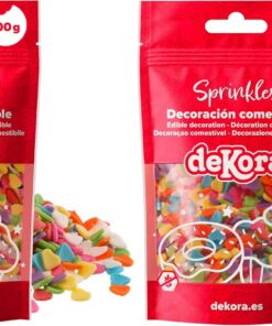 dekora – Sprinkles de Azúcar en Forma de Corazón Multicolor, Decoración Comestible para Tartas, Cupcakes y Galletas – Ideal San Valentín y Día de los Enamorados – 100 g (Paquete de 2)