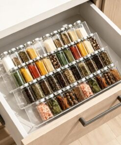Organizador de cajones de especias, organizador de condimentos escalonado acrílico para cajones de cocina o encimera