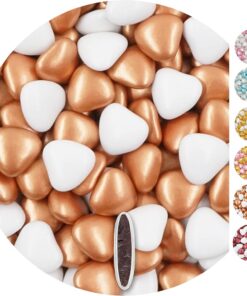 EinsSein 1kg Corazones de Chocolate boda bautizo blanco-bronce perla - corazon bombones para boda comunión - decoración de mesa - wedding favours - paladillas de chocolate, regalos invitados