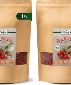 Biojoy Bayas de Goji deshidratadas Ecológicas (1 kg), sin azúcares añadidos y sin azufre (Paquete de 2)