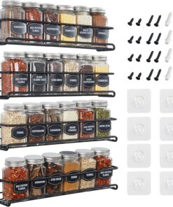 Priksia Estante de especias con 4 unidades, organizador de pared con calcomanías adhesivas y tornillos para condimentos de cocina