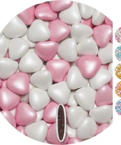 EinsSein 1kg Corazones de Chocolate boda bautizo Mezcla medio blanco-rosado perla corazon amor formas bombones confeti peladillas candy bar cumpleaños niños regalos Tradición italianas botes