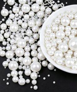 Weraru Chispas de azúcar con perlas blancas comestibles, tamaño de mezcla de caramelos, decoración comestible para tartas, decoración de cupcakes, decoración de galletas, celebraciones, boda, ducha,