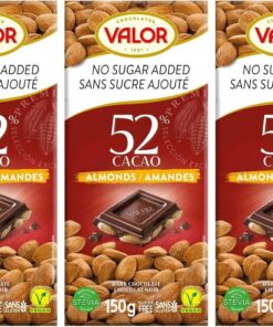 Valor - Chocolate puro con Almendras enteras Mediterráneas. Sin Gluten. 0% Azúcares añadidos. Chocolate puro Valor apto para Celiacos - 150 Gramos (Paquete de 3)