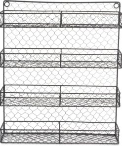 DII Z01920 Farmhouse - Organizador de especias de metal para pared de cocina, despensa o gabinete, acabado antiguo, 4 niveles, rústico