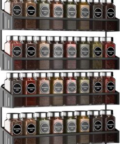 Juego de 2 estantes de especias colgantes para montar en la pared, grandes, organizador de especias estrecho de metal cromado para almacenamiento de tarros, cocina, armario interior o puertas de