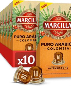 Marcilla Café Cápsulas Puro Arábica Colombia - 100 Cápsulas Compatibles Nespresso | Intensidad 9, 100% Arábica, Compatible con máquinas Nespresso