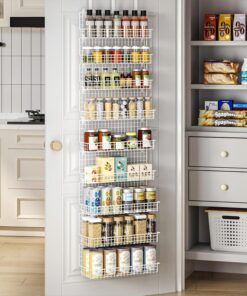JKsmart Organizador de especias de 9 niveles con gancho para puerta, montaje en pared y capacidad extra grande para despensa, elegante diseño blanco para una organización sin esfuerzo, la mejor
