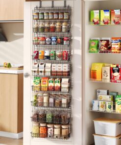 JKsmart Organizador de estantes para especias de 9 niveles con gancho para puerta, montaje en pared y capacidad extra grande para puerta de despensa – Diseño elegante en negro para una organización