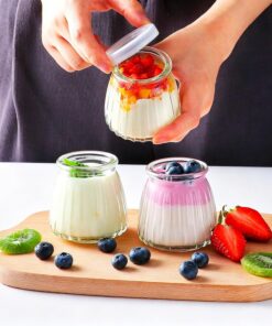 Botellas de pudín de yogur con tapas de plástico, recipientes de almacenamiento de alimentos para mermelada, miel, recuerdos de boda, regalos de ducha (patrón vertical, 100 ml)