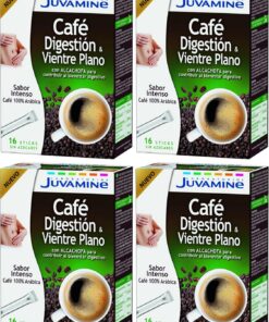 JUVAMINE - Café Vientre Plano y Digestión - Sticks Café 100% Arábica - Sabor Intenso - Tueste Medio - Con Alcachofa - Bienestar Digestivo y Vientre Plano - 16 sticks (Paquete de 4)