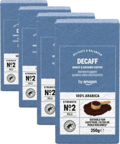 by Amazon Descafeinado Café Molido De Tueste Natural 100% Arábica, 250g (Paquete de 4)