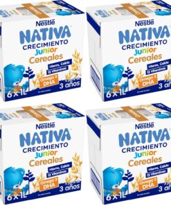 NESTLÉ NATIVA Crecimiento JUNIOR Cereales. Leche crecimiento líquida para niños a partir de 3 años - 6 bricks de 1L (Paquete de 4)