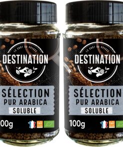 LE GOÛT DU VOYAGE DESTINATION - Café Soluble Arábica BIO - Café Soluble Granulado y Liofilizado de Tueste Natural - Procedente de Cultivo Ecológico - Propiedades Energizantes - 100 g (Paquete de 2)